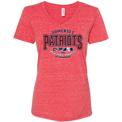 Somerset Patriots Women's Snow Heather Red Affiliate Mango Soft Style V-Neck Tee