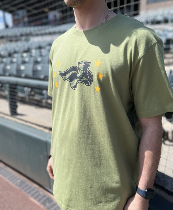 Somerset Patriots Mens 2024 Armed Forces Green Tee