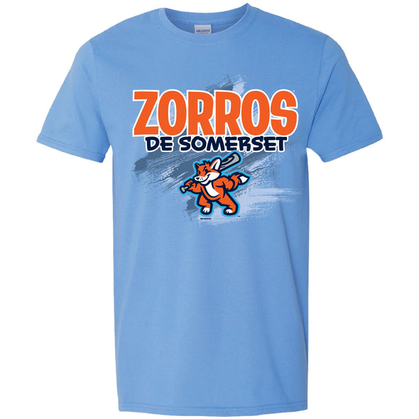 Somerset Patriots Carolina Blue Adult Softstyle Zorros de Somerset Plane Fulltone T-shirt