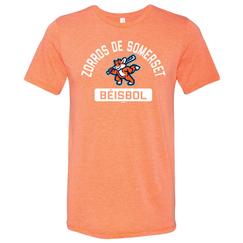 Somerset Patriots Adult Orange Triblend Zorros de Somerset Plane Copa T-shirt