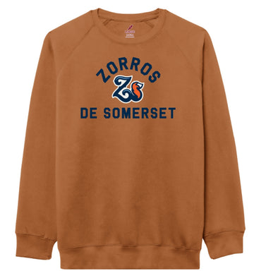 Somerset Patriots Adult Burnt Orange Zorros de Somerset Embroidered Essential Unisex Crew Neck Sweatshirt