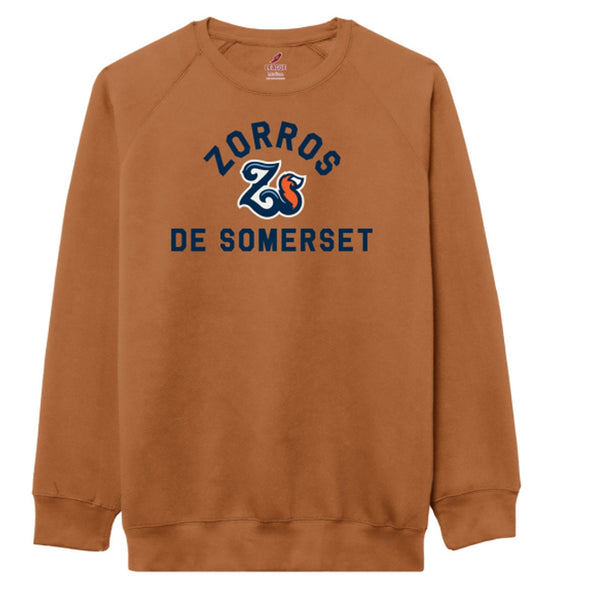 Somerset Patriots Adult Burnt Orange Zorros de Somerset Embroidered Essential Unisex Crew Neck Sweatshirt