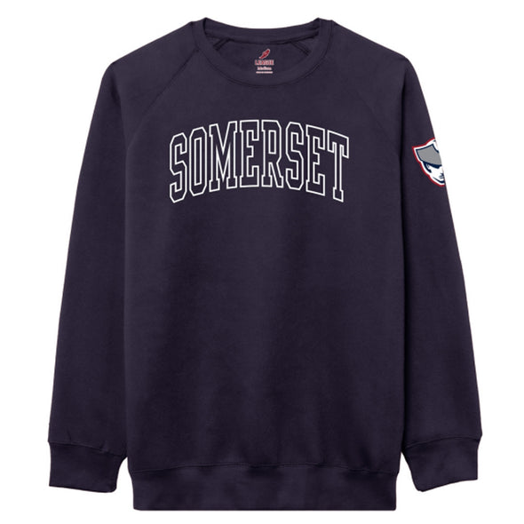 Somerset Patriots Adult Premium Soft Style Unisex Navy Somerset Wordmark Essential Crew Neck Sweatshirt