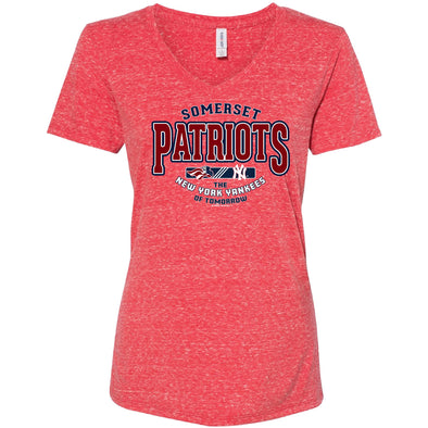 Somerset Patriots Women's Snow Heather Red Affiliate Mango Soft Style V-Neck Tee