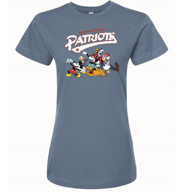 Somerset Patriots Ladies Mickey & Friends Slate Crew Neck Tee