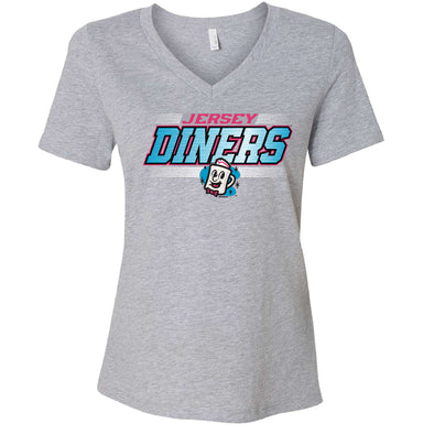 Somerset Patriots Ladies Jersey Diners Heather Gray Esther V-Neck Tee