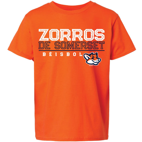 Somerset Patriots Youth SoftStyle Orange Zorros de Somerset Opposition Copa Tshirt