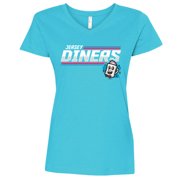 Somerset Patriots Ladies Aqua Jersey Diners Wynder V-Neck Tee