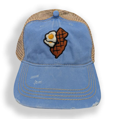 Jersey Diners Adult State & Eggs Distressed Snap Back Tea Stain Cap