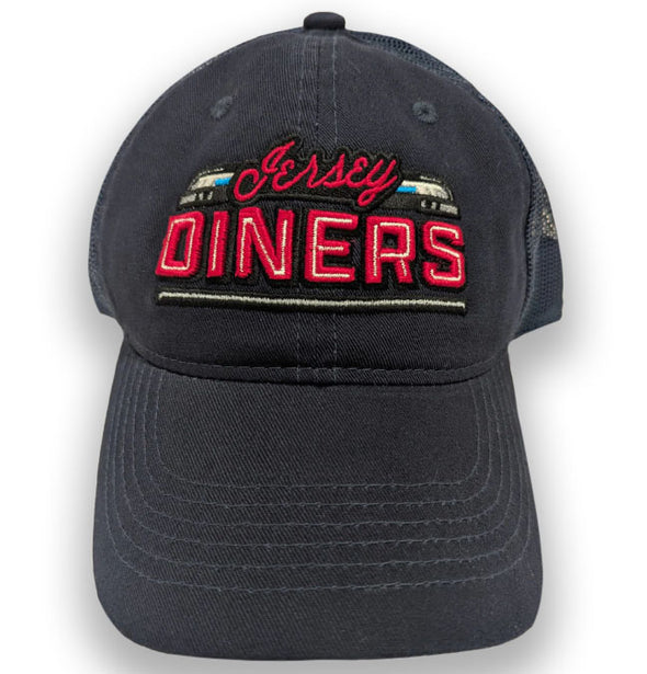 Jersey Diners Adult Wordmark Unstructured Garment Washed Mesh Back Hook Loop Cap