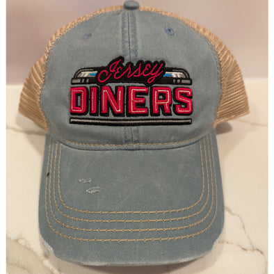 Jersey Diners Adult Wordmark Distressed Snap Back Tea Stain Cap