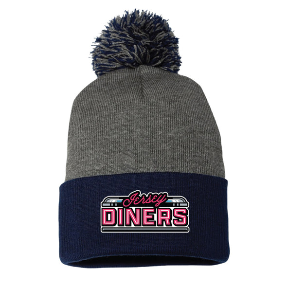 Somerset Patriots Dark Heather Navy Jersey Diners Wordmark Pom Pom Knit Cap