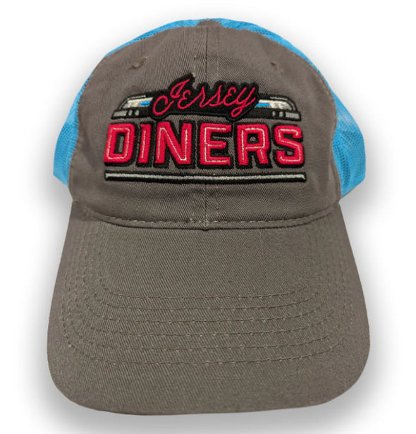 Jersey Diners Adult Wordmark Unstructured Garment Washed Mesh Back Hook Loop Cap
