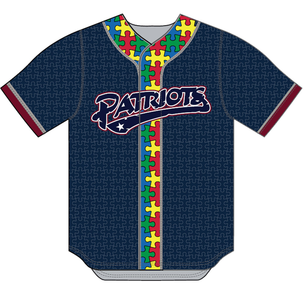 Somerset Patriots Autism Awareness Full Button Specialty Jersey Blank Back with No Number LG